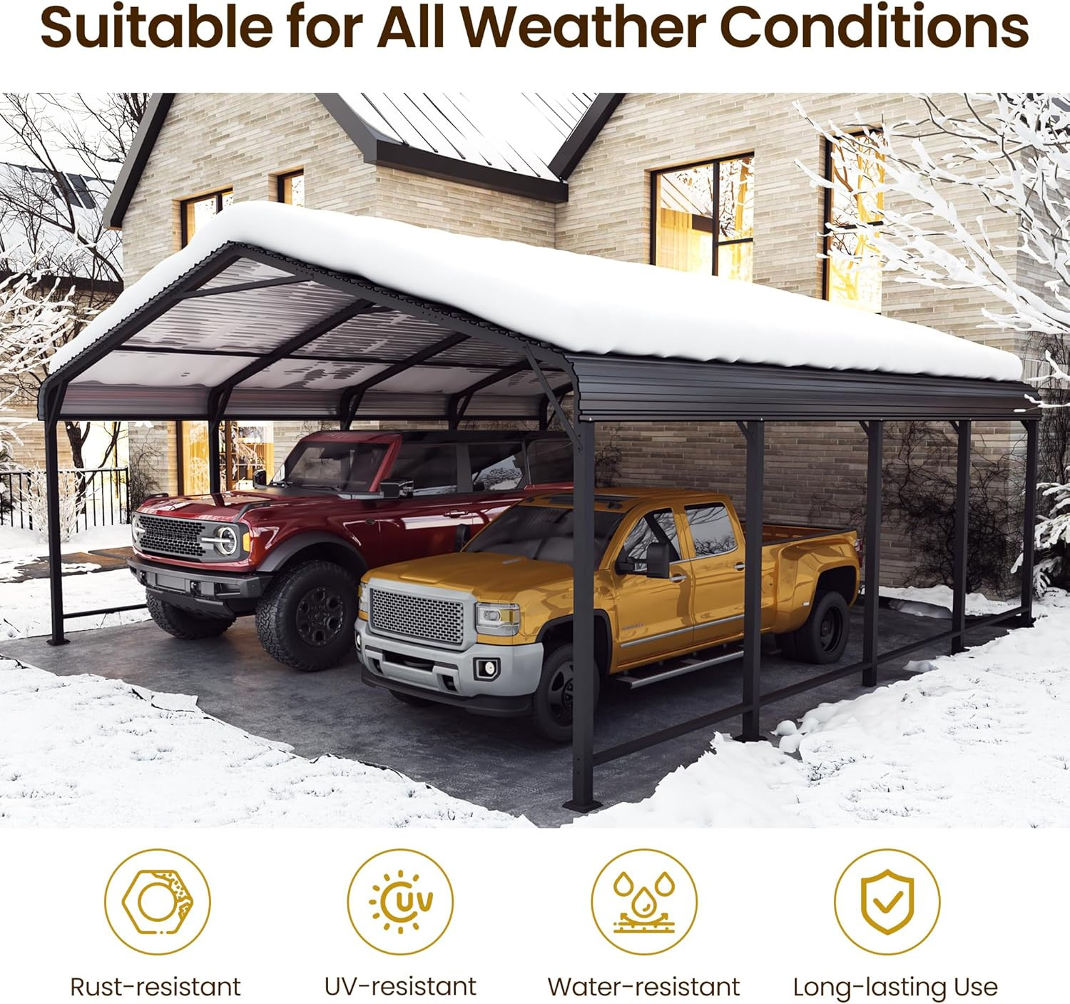 20′ X 20′ Metal Carport with Updated Roof & Enhanced Base, Heavy Duty Canopy Car