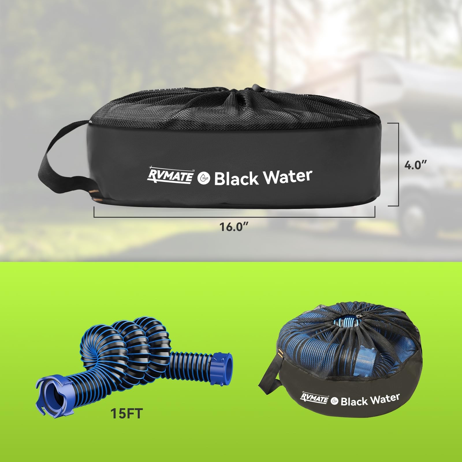 RVMATE RV Hose Bags 3 Pack, Waterproof Storage 3-bag set, Black,Blue,Green