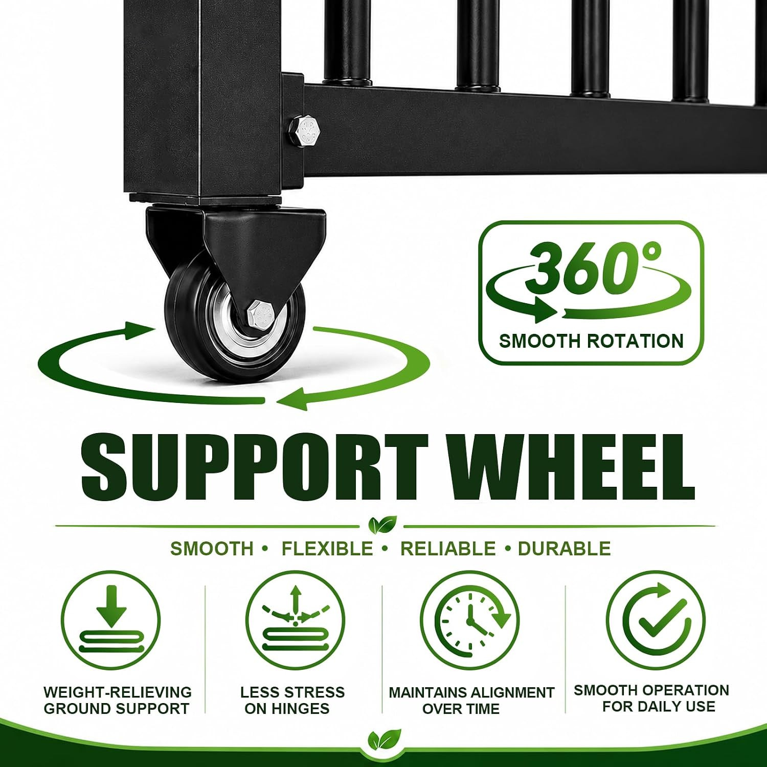 Deck Gate with Wheels, 42In. H X 4Ft. W Black Heavy Duty Steel Anti-Rust Fence D