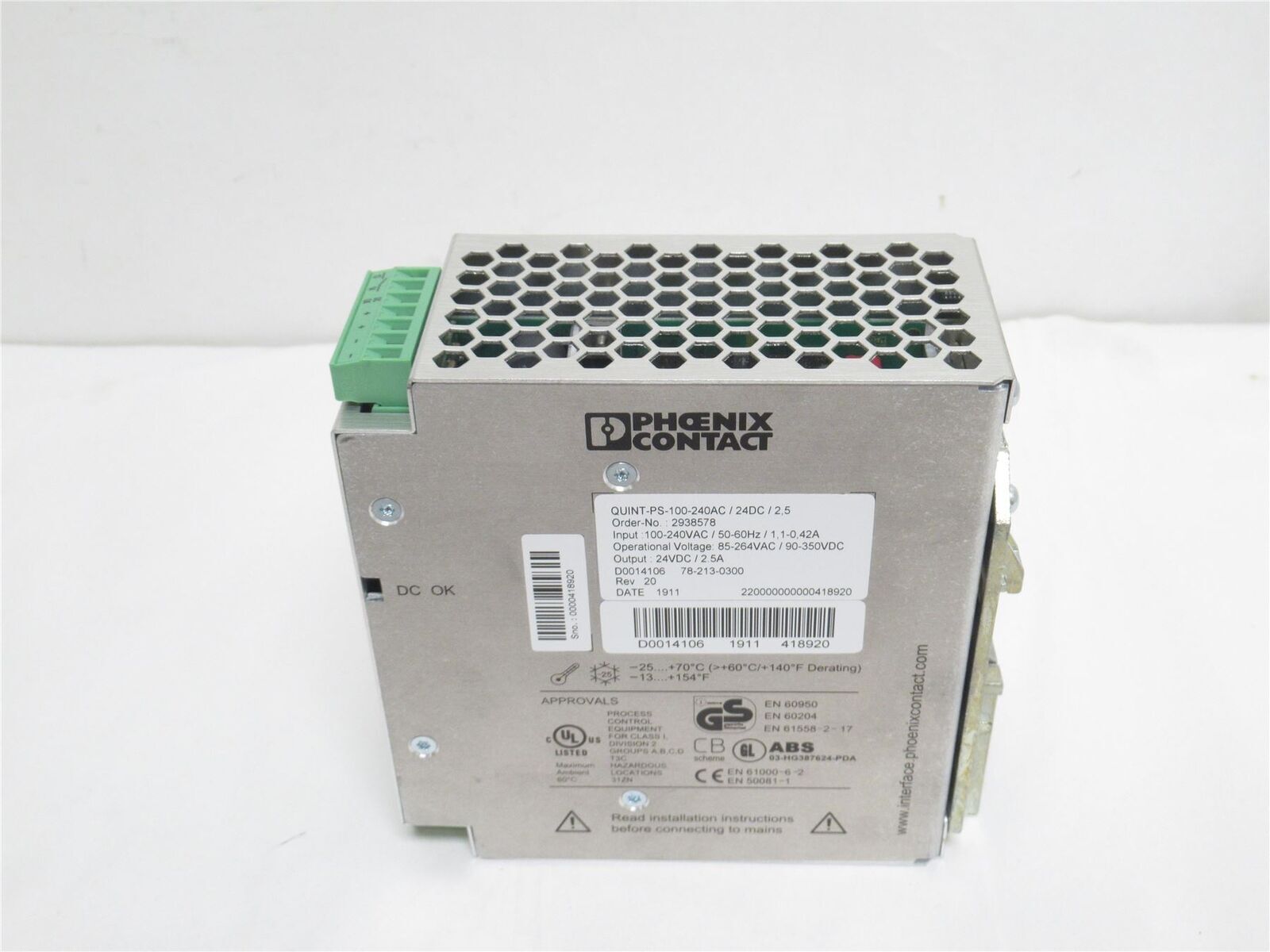 Phoenix QUINT-PS/100-240AC/24DC/2.5 Power Supply 2938578