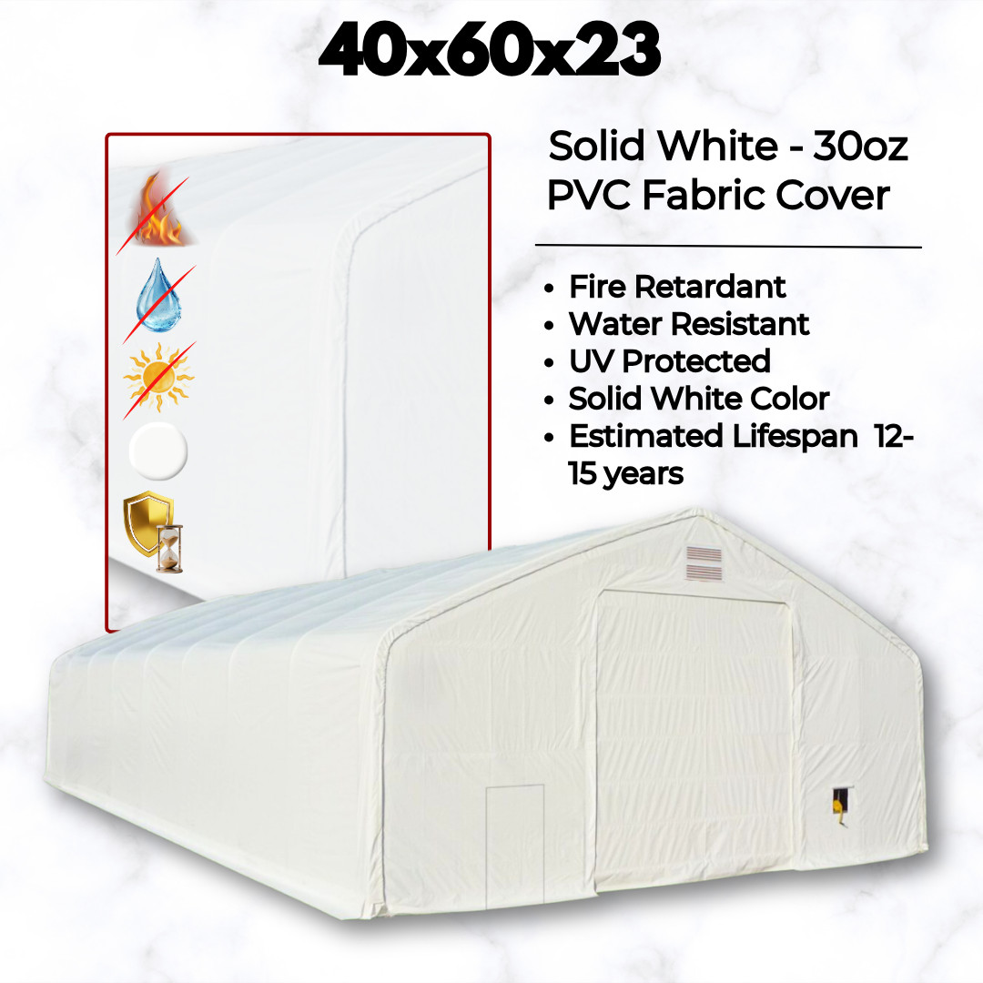 40’x60’x23′ HEAVY DUTY Dual Truss 30 oz PVC Fabric Storage Building