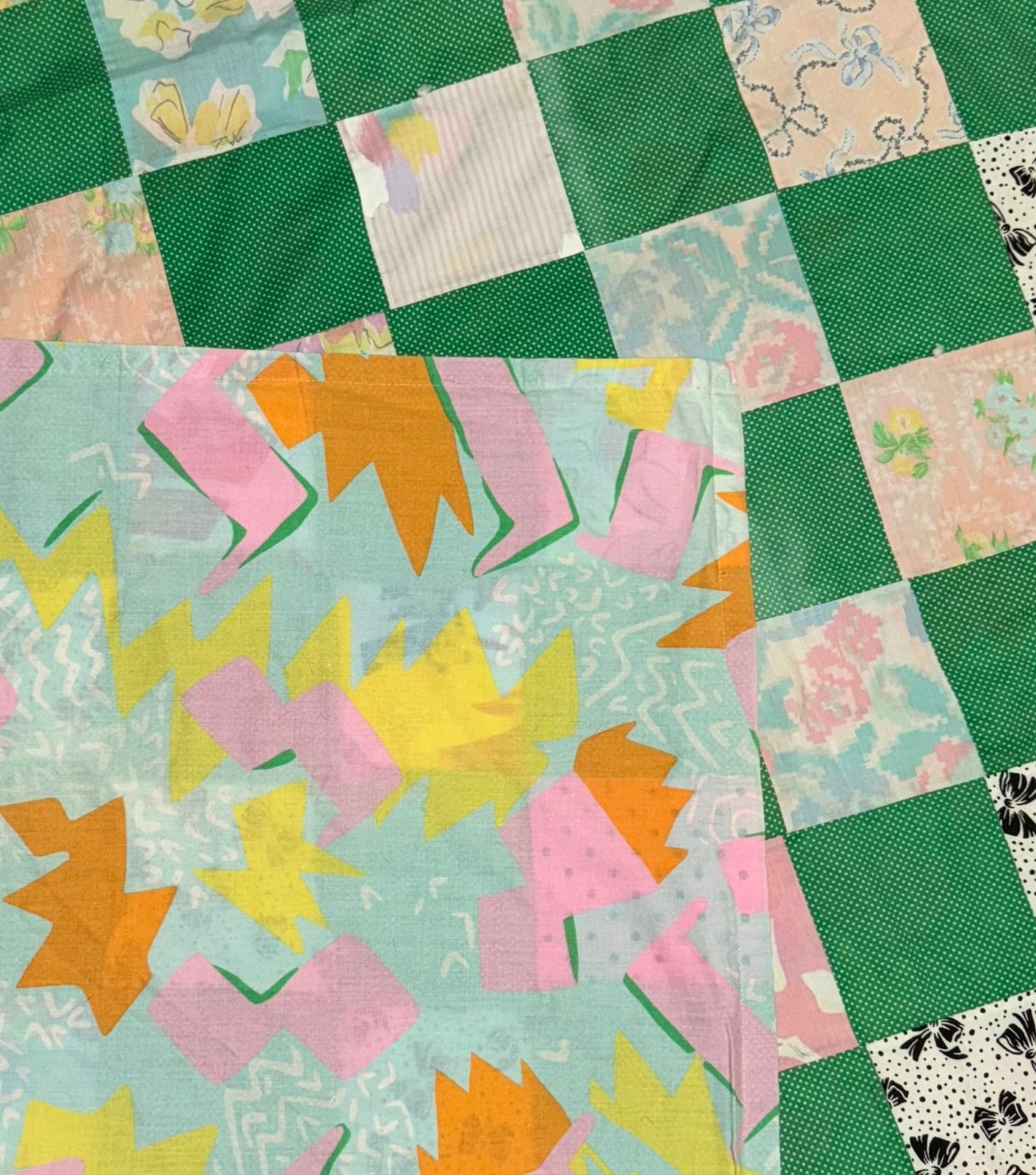 Patchwork Quilt Valentine Galentine Girls 80”x 52” Cottage Farmhouse