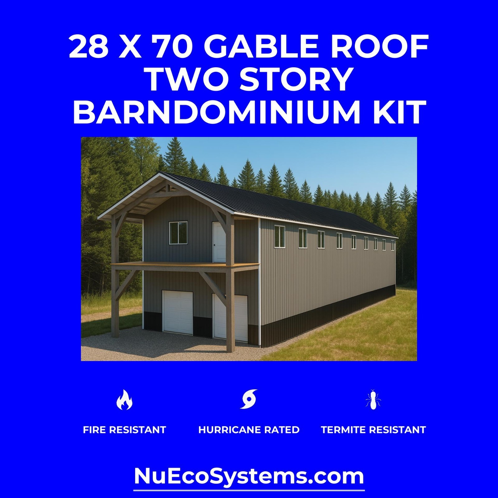 18 X 40 HURRICANE RATED 2 Story Single Slope Galvanized Steel Barndominium Kit
