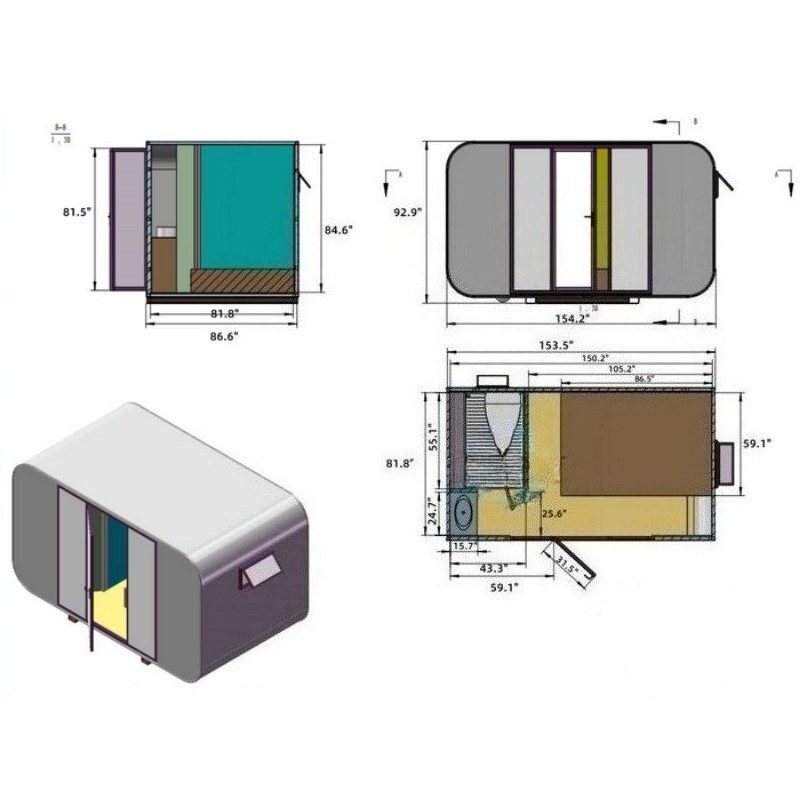 13ft x 7.4 ft Deluxe Prefab Tiny House Pod House Cabin House Outdoor Living Room