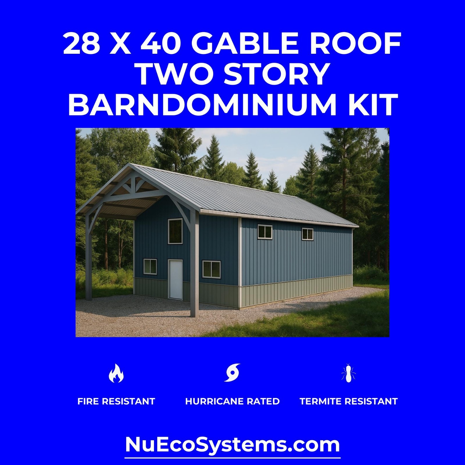 18 X 40 HURRICANE RATED 2 Story Single Slope Galvanized Steel Barndominium Kit