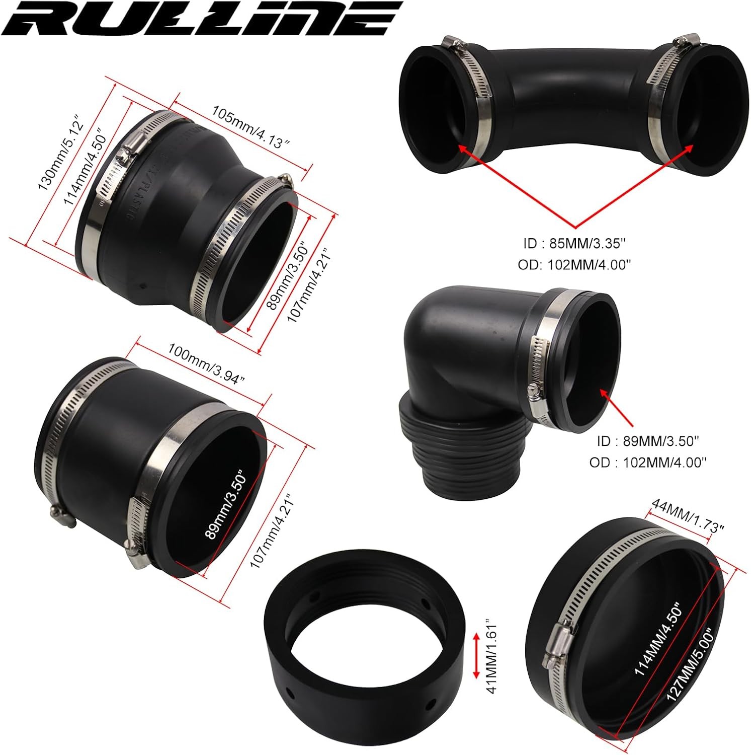 RULLINE RV and Camper Sewer Waste Plumbing Connection System 6PCS SET, Black