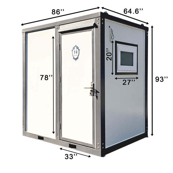 86″x64.6″x93″ Portable Toilet w/ Shower Curtain Restroom Bathroom Mobile Toilet
