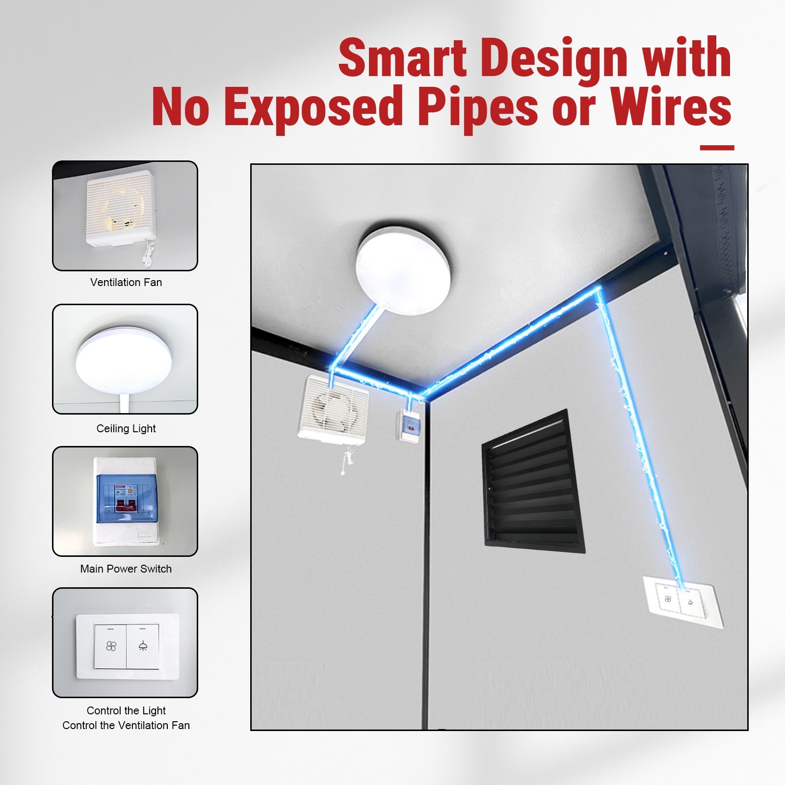 Outdoor Portable Restroom Mobile Toilet w/ Shower Bathroom, Sink, LED Light, Fan