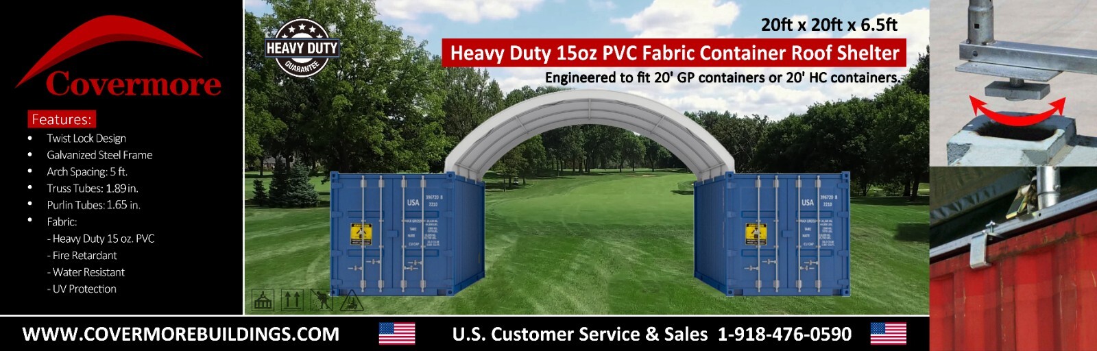 Covermore 20×20 (15 oz PVC) upgraded Fabric Canvas Container Mounted Shelter