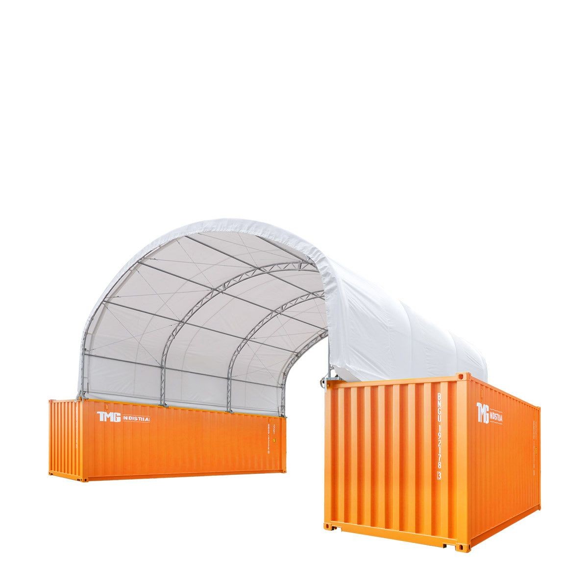 30x20ft Container-Mount Dual Truss Shelter, 17oz PVC