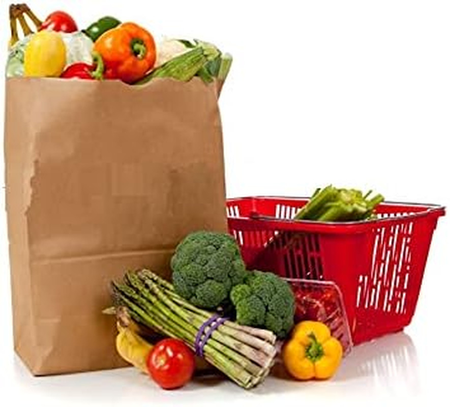 Shop&Save Large Paper Grocery Bags, 12X7X17 Kraft Brown Heavy Duty Barrel Sack 5