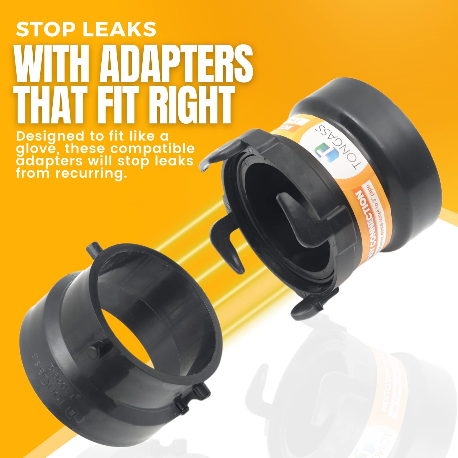 TonGass (Combo Pack) RV Sewer Hose Fitting Adapter to PVC, 3 inches, Black