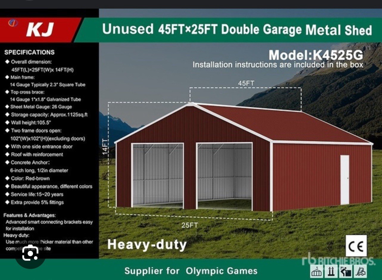 45′ x 25′ Metal Car Garage/Outdoor Storage Shed Galvanized Steel Barn Dark-Red
