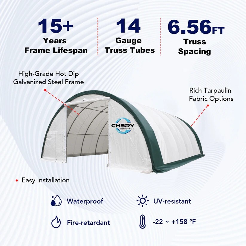 W30’xL40’xH15′ Single Truss Storage Shelter 11OZ PE Canvas Shelter with Man Door