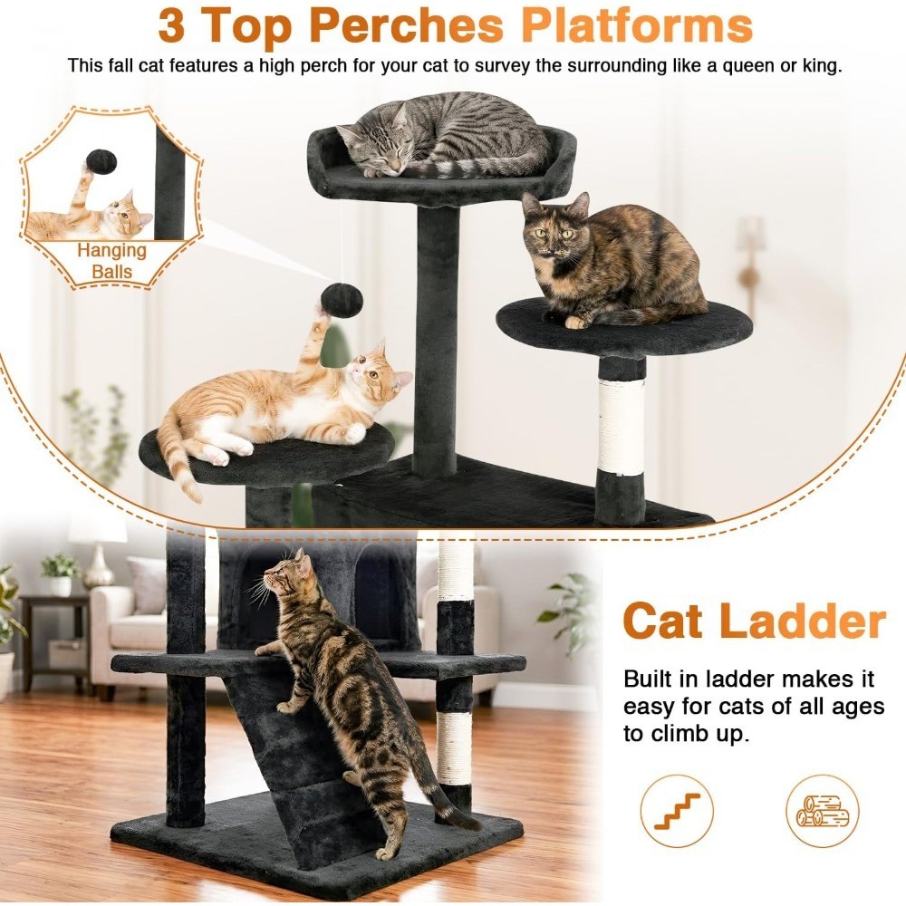 Multi-Level Cat Tree Tower Condo with Sisal Scratching Posts Plush Perches