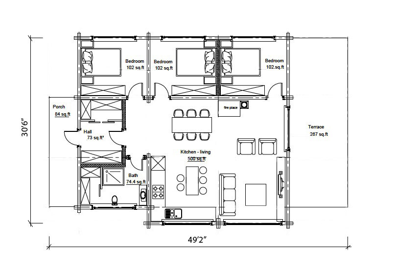 LOG HOUSE KIT #LH-120 ECO FRIENDLY WOOD PREFAB DIY BUILDING CABIN HOME MODULAR