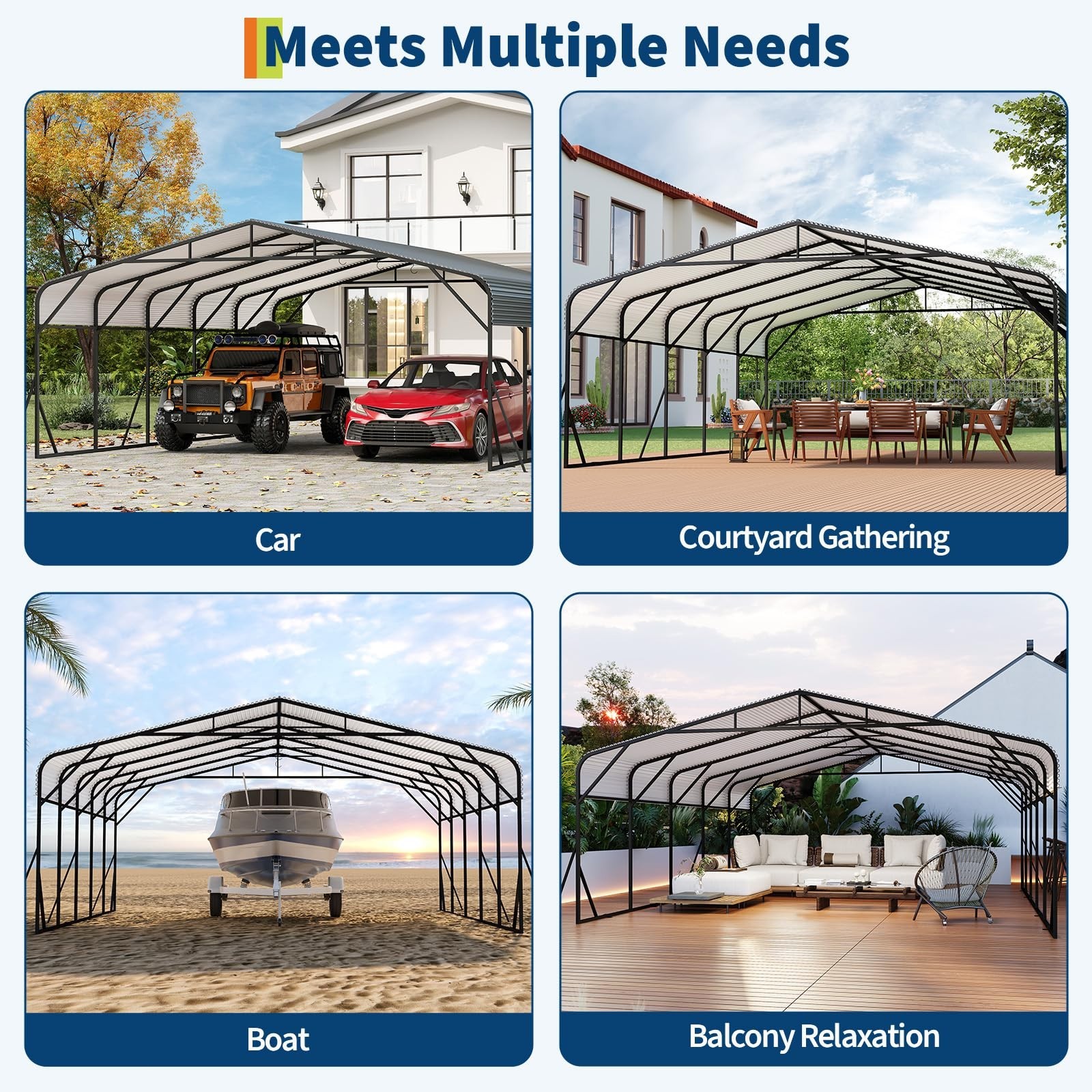 20′ x 25′ Carport Outdoor Heavy Duty Metal Galvanized Steel Car Shelter Garage
