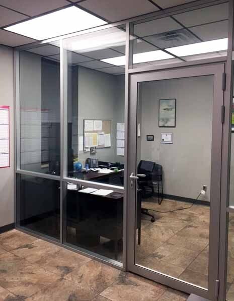CGP Office Partition System, Glass Aluminum Wall 10′ x 9′ w/ Door Clear Anodized