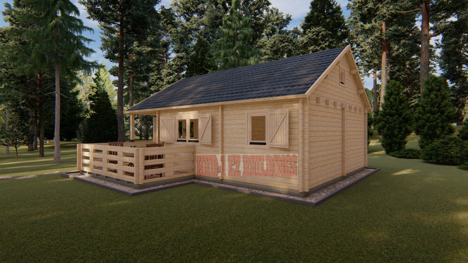 Gustav J68A 19 ft. 6 in x 19 ft. 6 in multi room log cabin style building kit