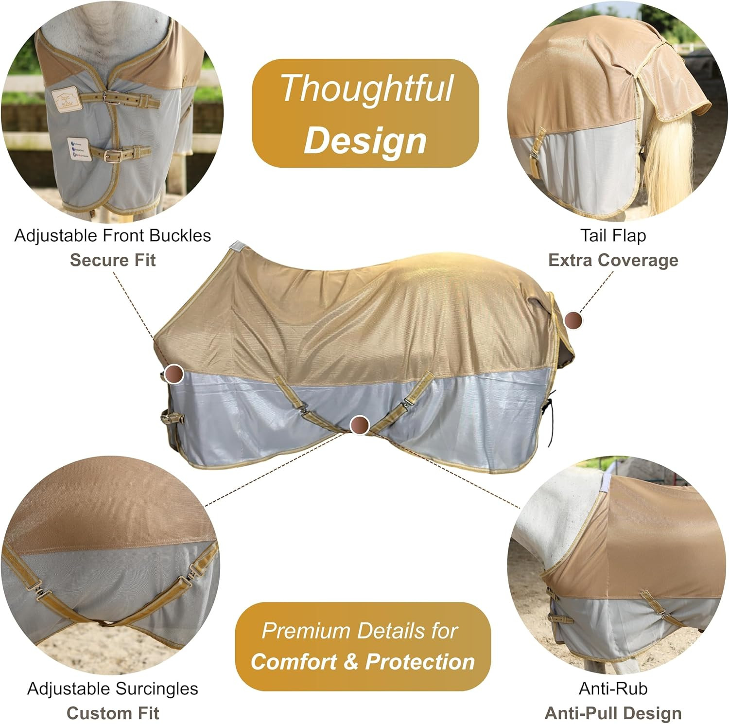 Breathable and UV Protective Tear-Resistant Mesh Horse Fly Sheet Comfy Equine Su