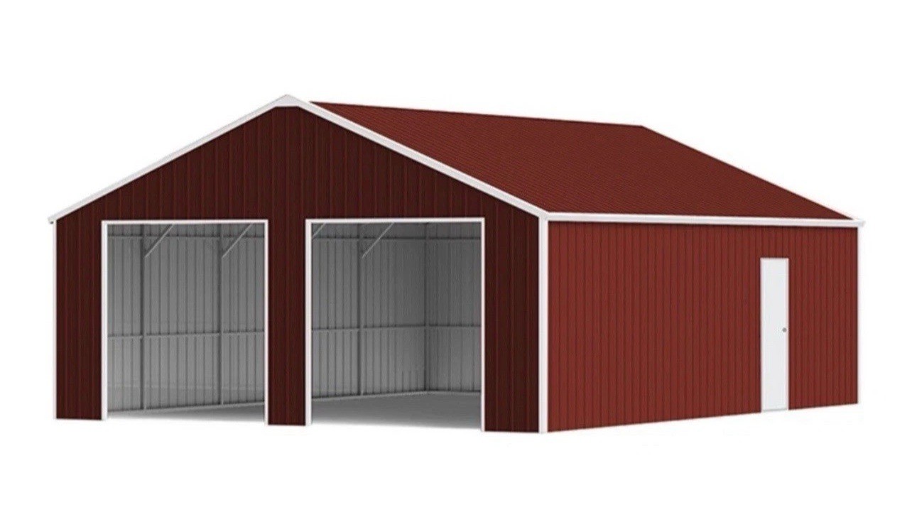 45′ x 25′ Metal Car Garage/Outdoor Storage Shed Galvanized Steel Barn Dark-Red