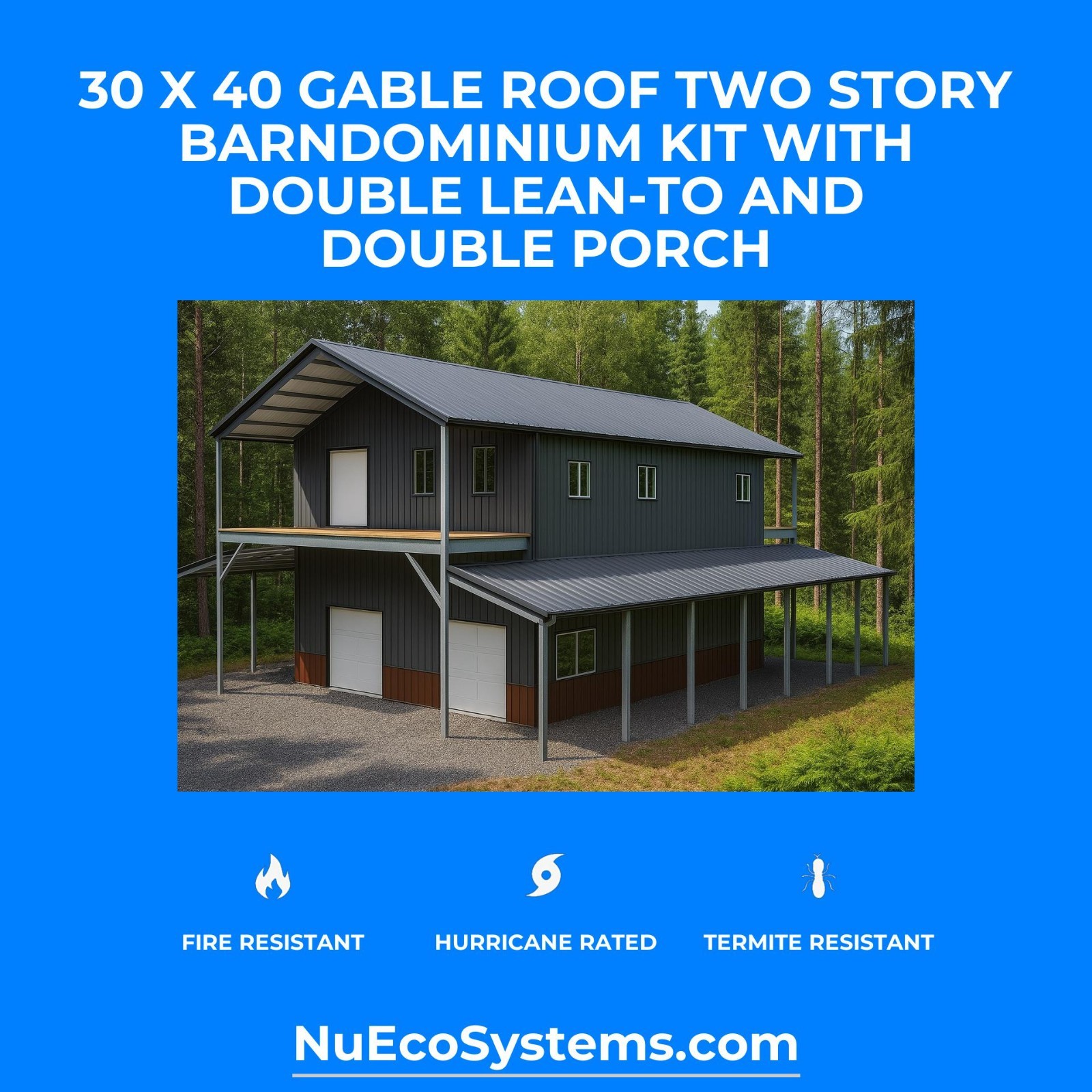 FLORIDA & TEXAS HURRICANE RATED Gable 2 Story Galvanized Steel Barndominium Kit