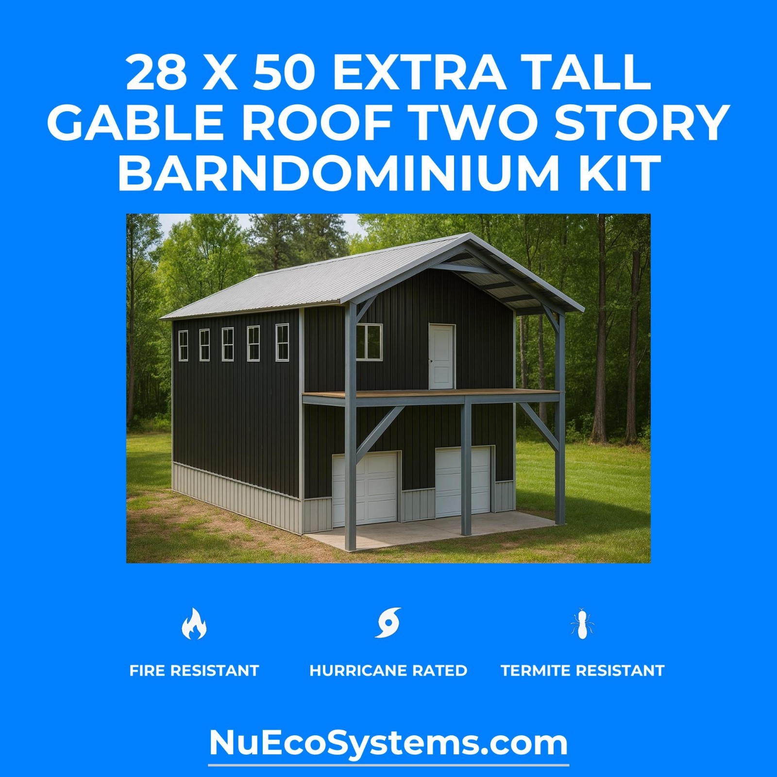 FLORIDA & TEXAS HURRICANE RATED Gable 2 Story Galvanized Steel Barndominium Kit