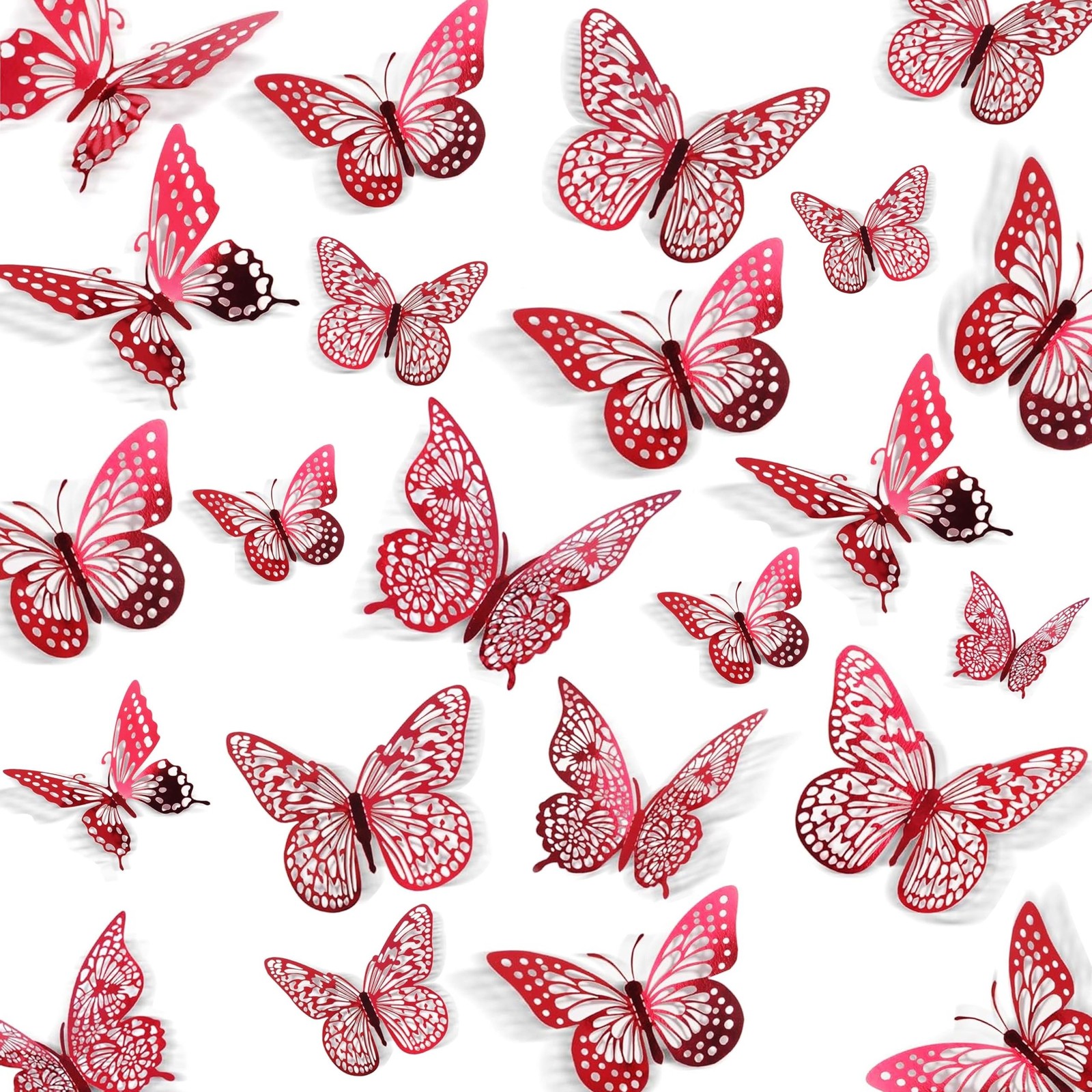 Red 3D Butterfly Wall Decor – 48 Pcs, 4 Styles, 3 Sizes, Red Butterfly Decora…