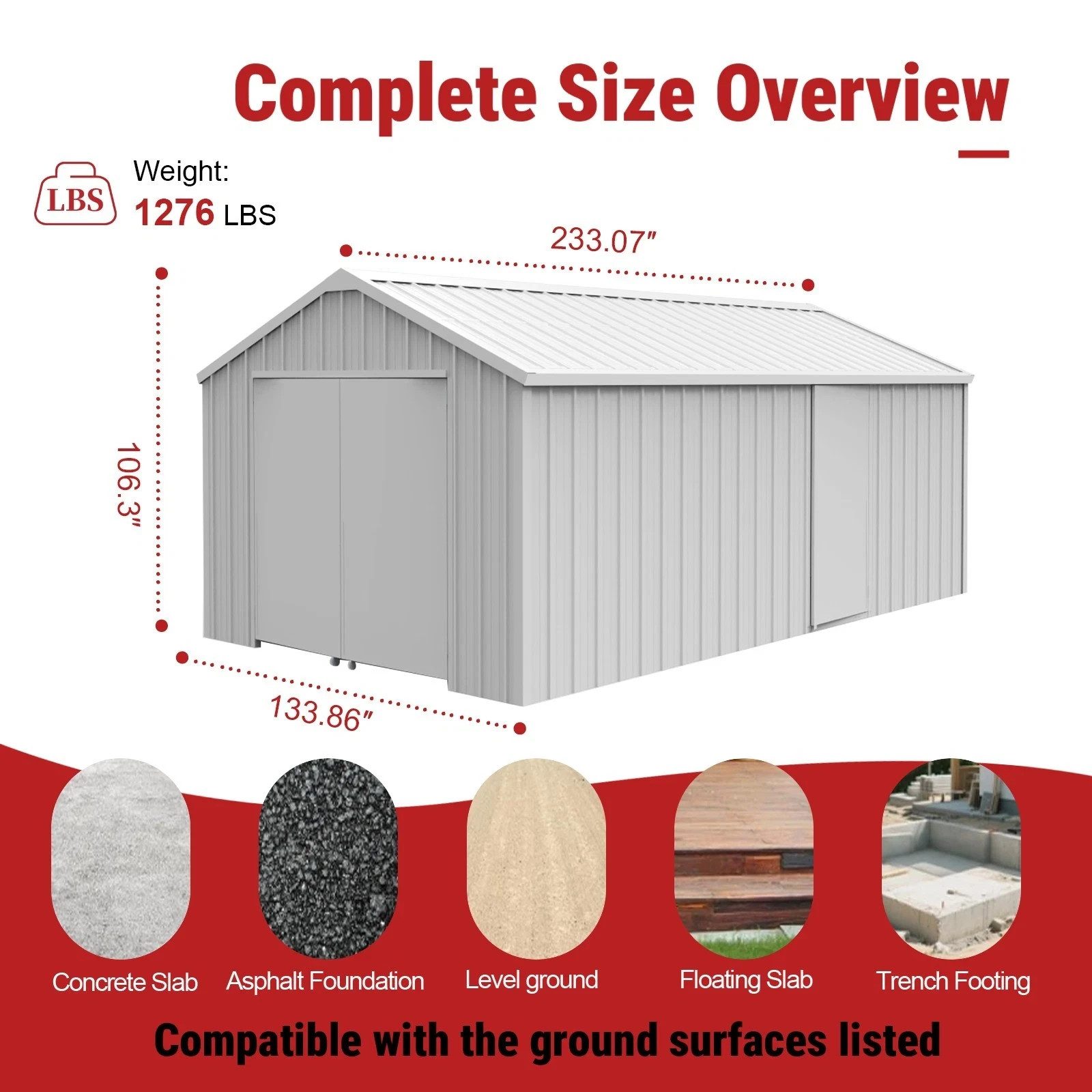 12′ x 20′ Heavy Duty Metal Storage Shed Steel Building w/ Side Door White