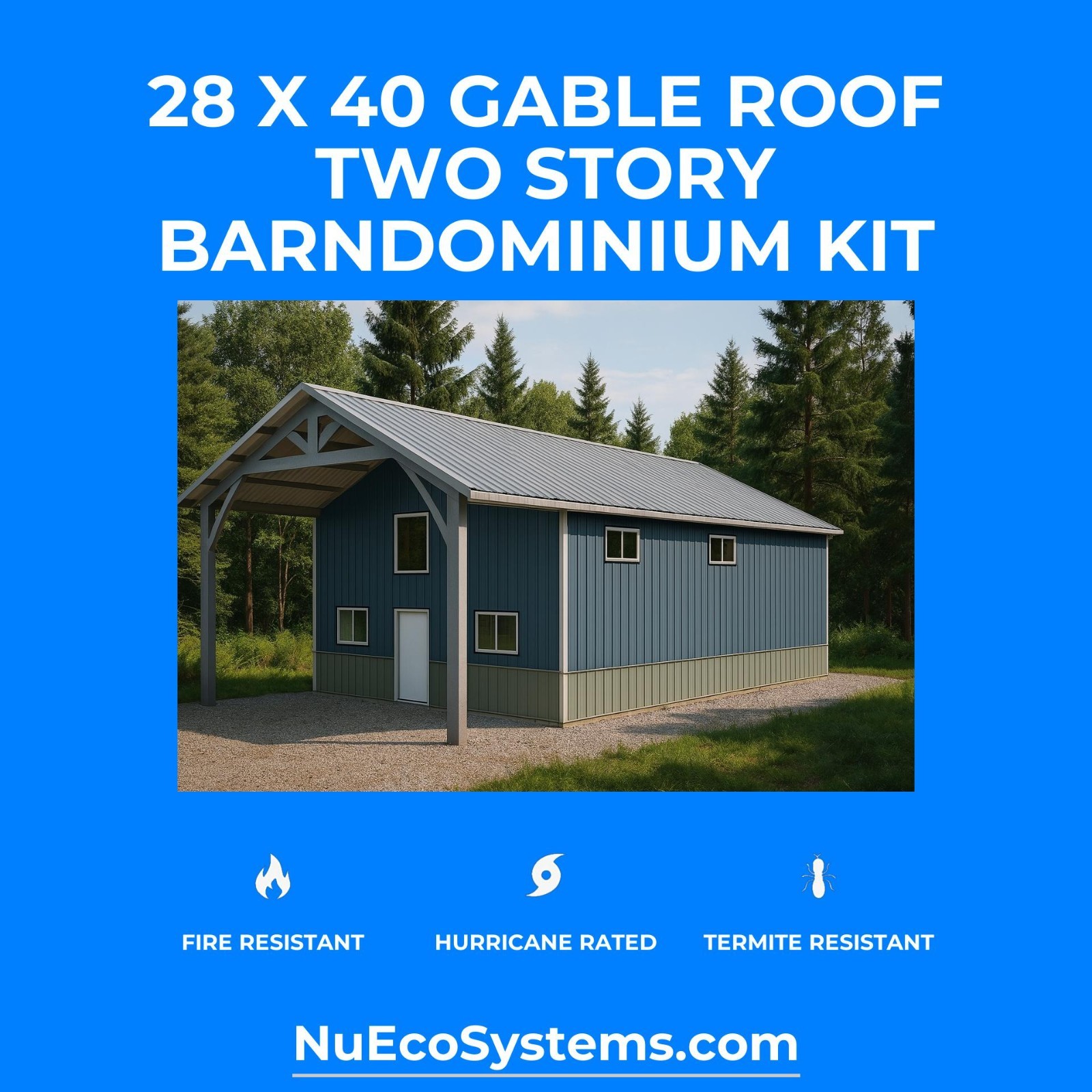 FLORIDA & TEXAS HURRICANE RATED Gable 2 Story Galvanized Steel Barndominium Kit