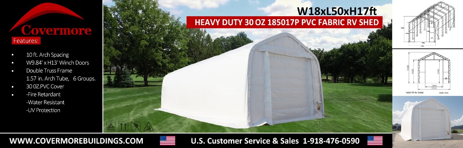 18’x50’x17′ HEAVY DUTY Dual Truss 30 oz PVC RV/boat shed Fabric storage Building