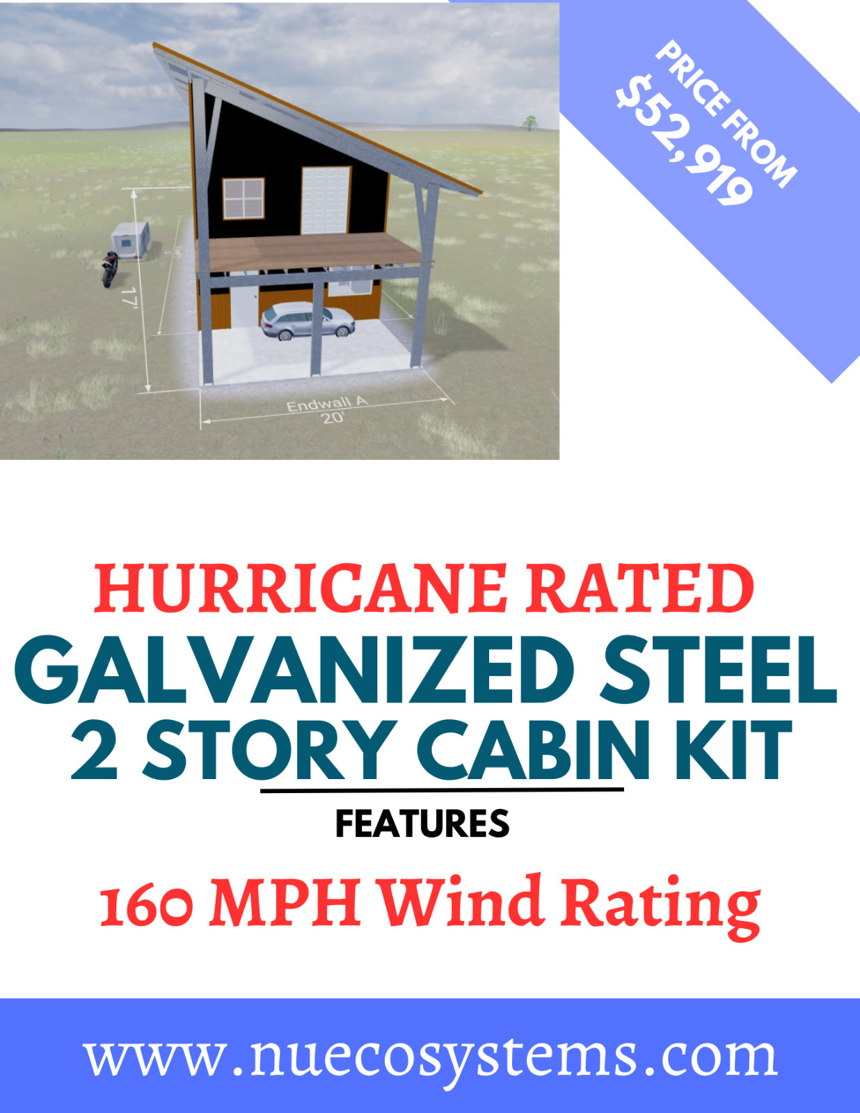 20 X 50 FLORIDA HURRICANE RATED 2 Story Leanto Galvanized Steel Barndominium Kit
