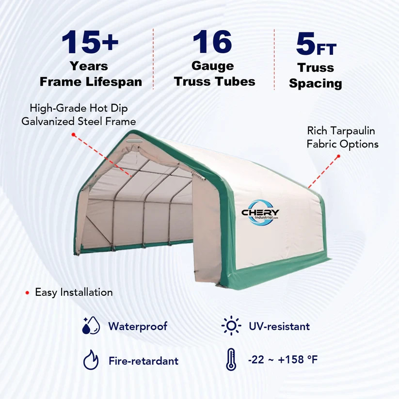 20’x40’x12′ Single Truss Storage Shelter 15oz PVC Fabric Hoop Building |Durable