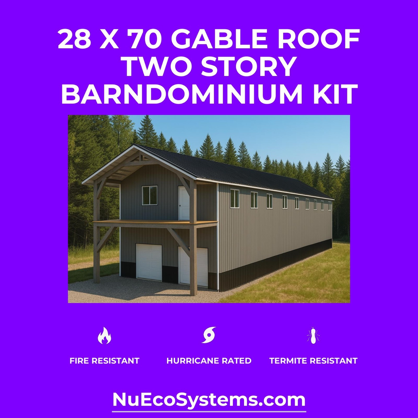 Steel Framed Barn Style Barndominium Kit with Huge 2nd Story Loft Mezzanine