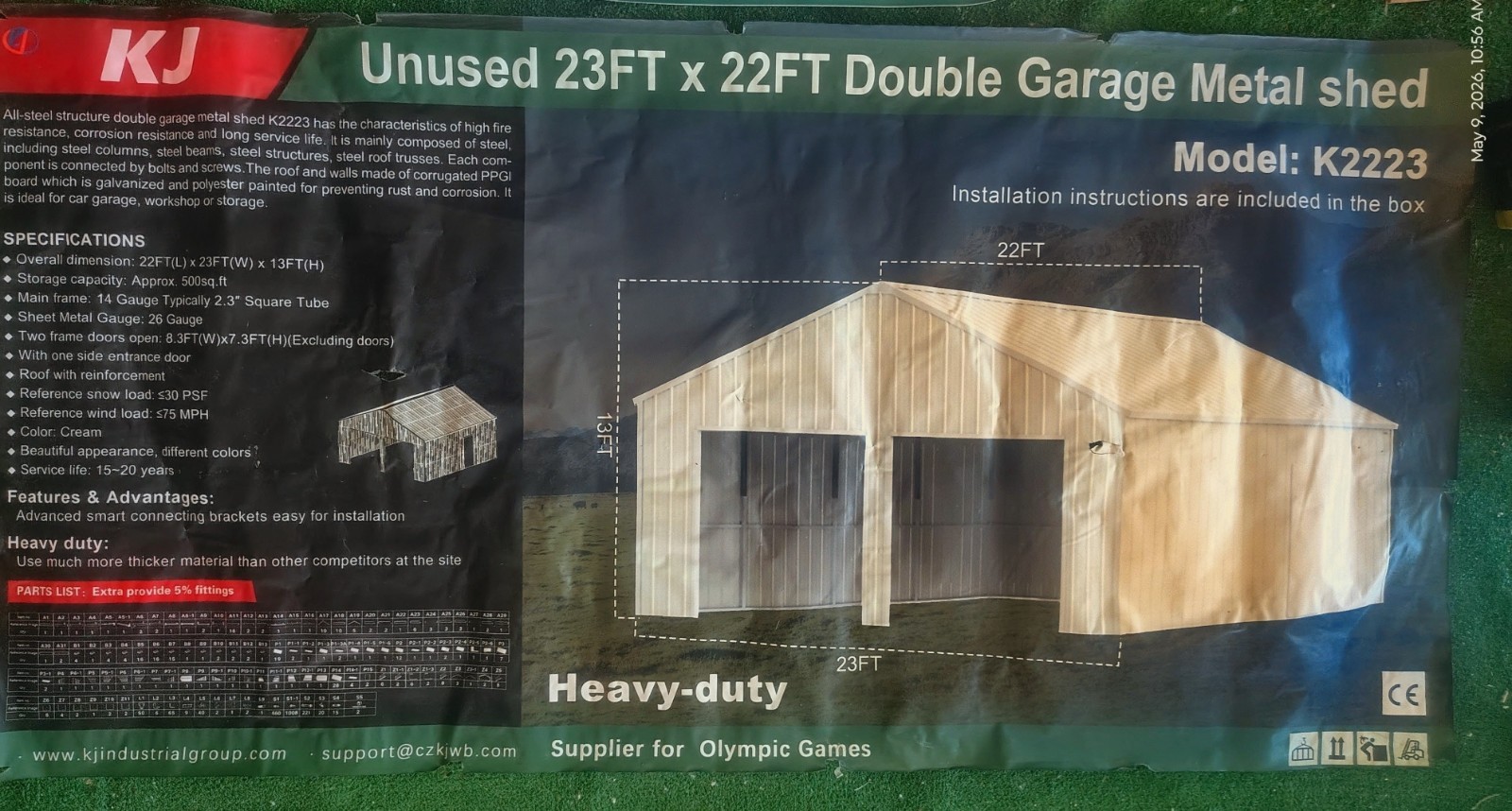 22′ x 23′ x 13′ Metal Car Garage/Outdoor Storage Shed Galvanized Steel Barn