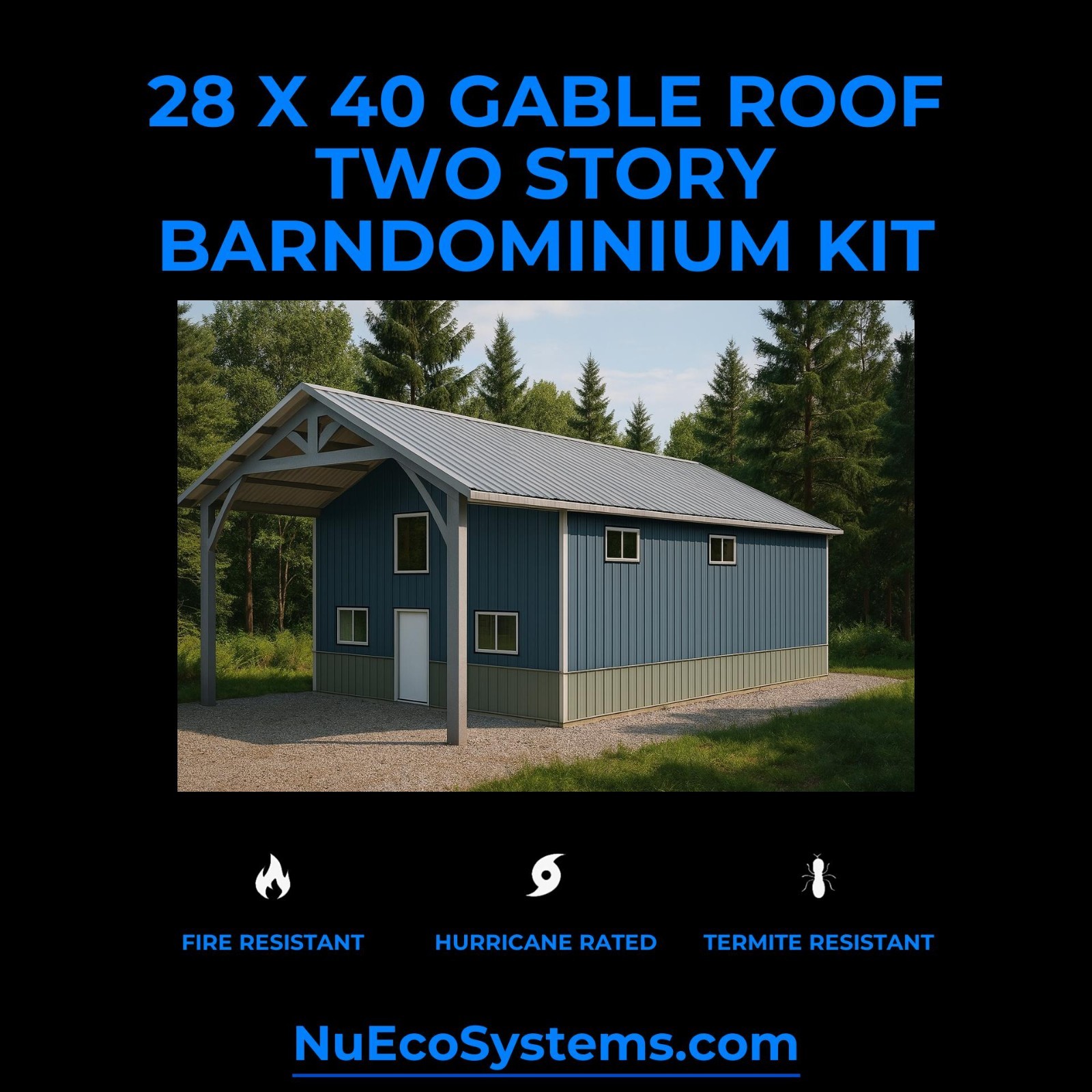 Easy and Affordable to Build 15 x 20 Gambrel Roof Cabin Kit, Made from Hurricane