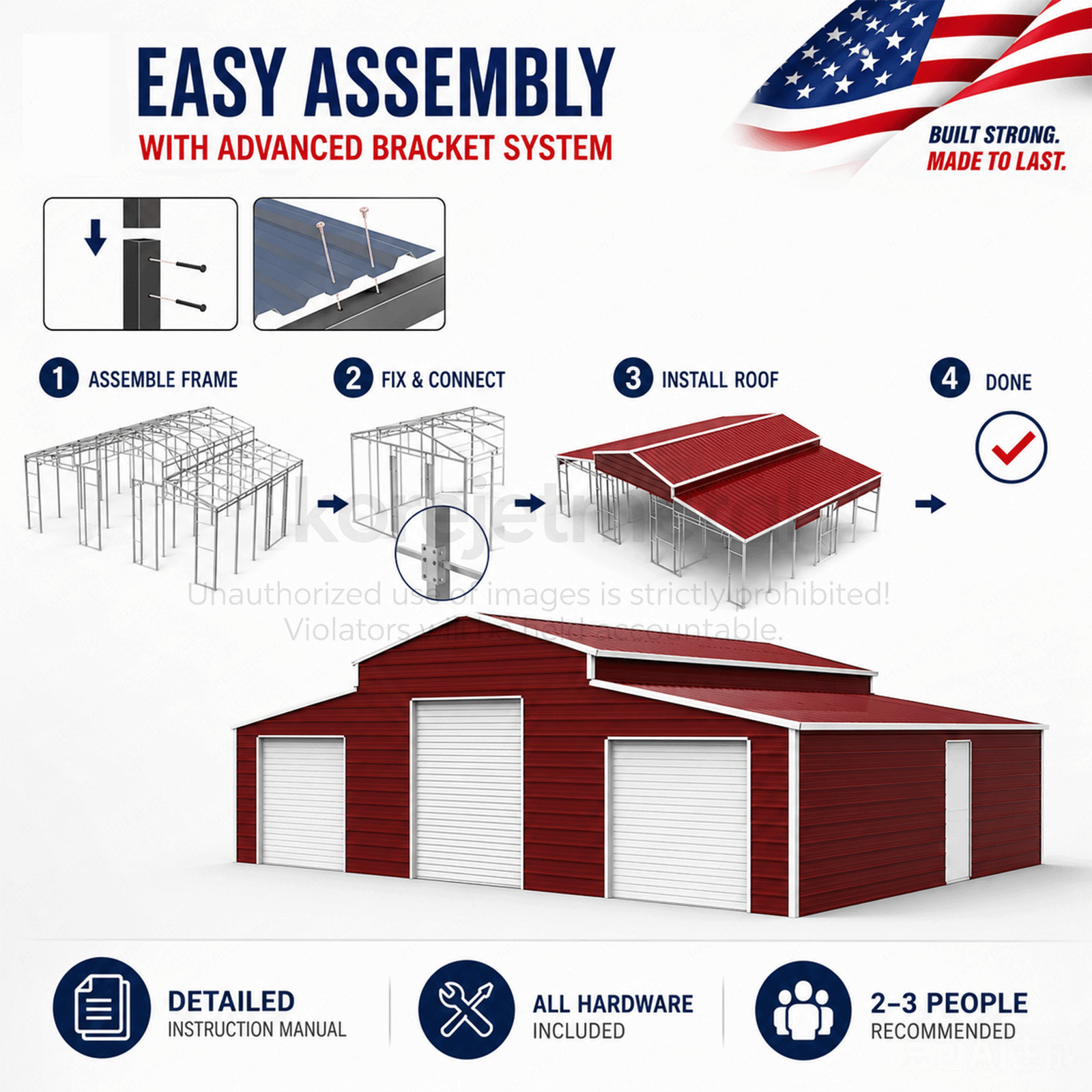 42x30x13ft Metal Garage Shed Outdoor Storage Heavy Duty Galvanized Steel Barn