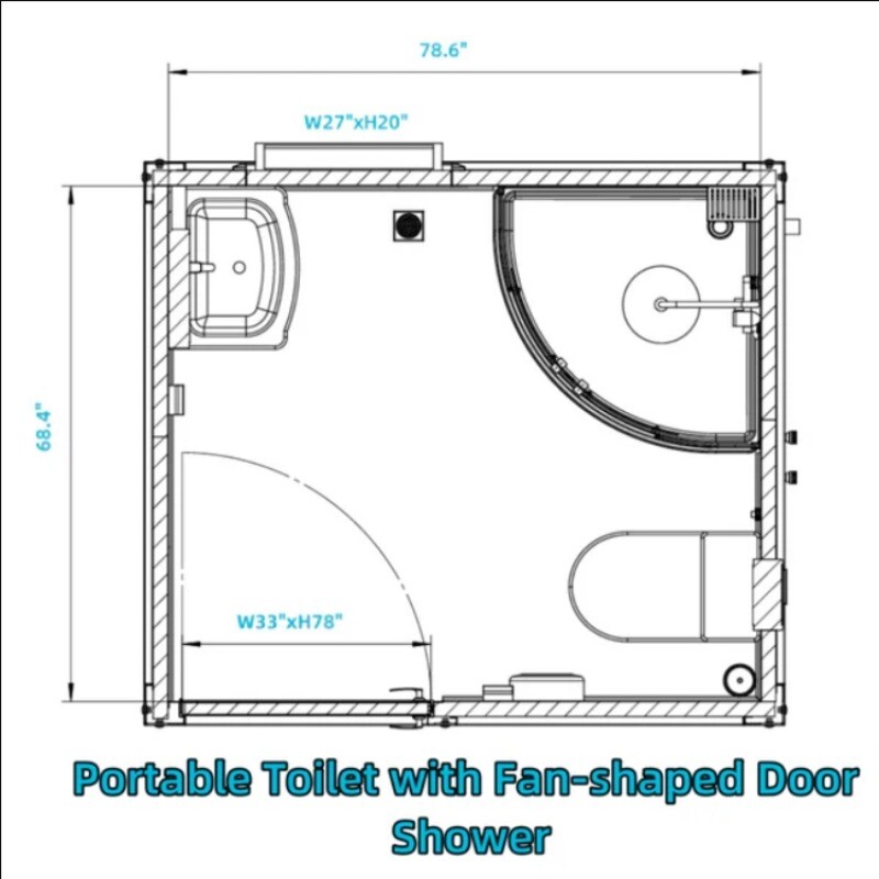 Portable Restroom Bathroom Mobile Toilet w/Shower Upgrade Acrylic Fanshaped Door