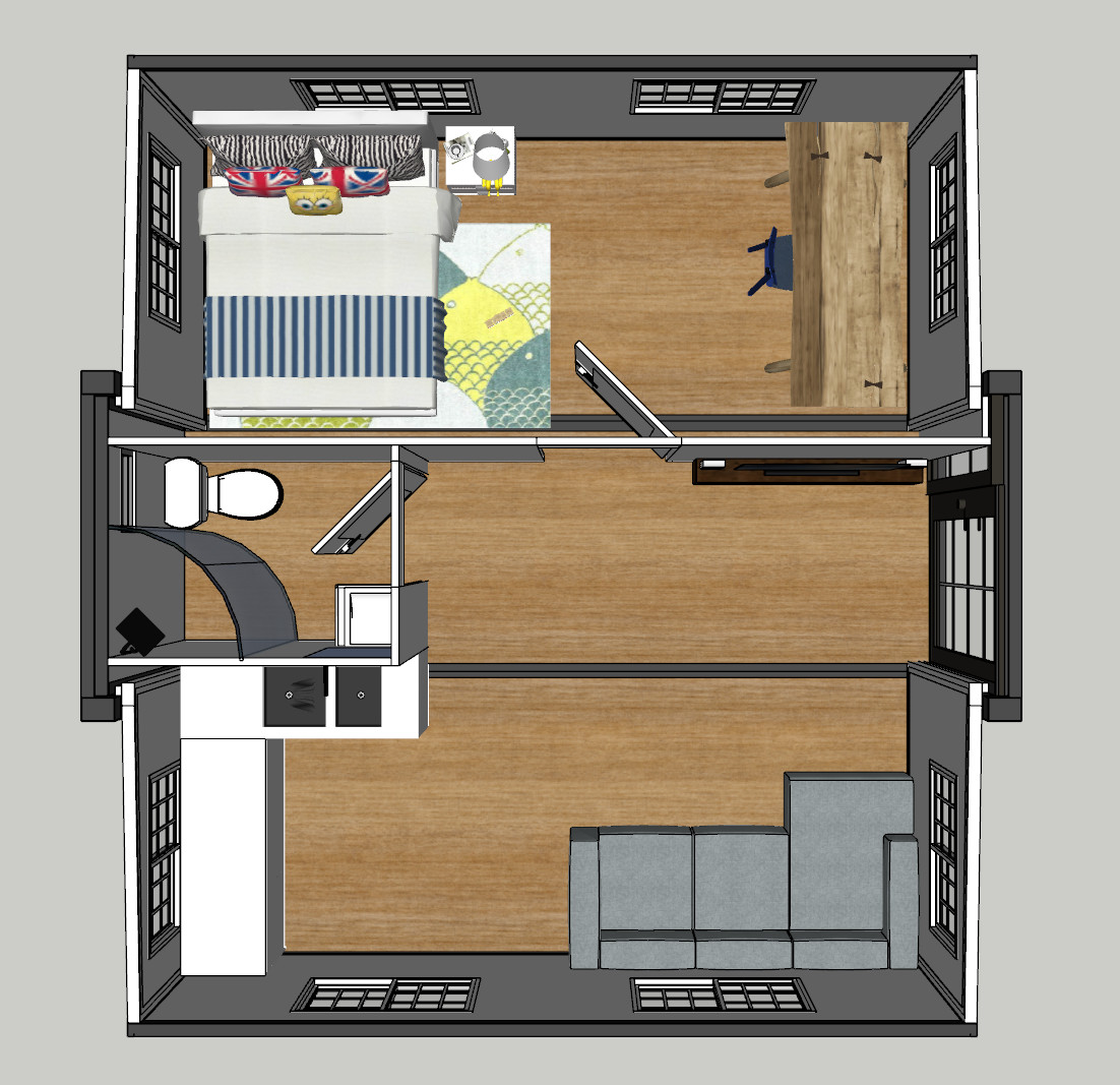 Compact 1-Bedroom Mobile Home with Bathroom, Toilet, and Kitchen