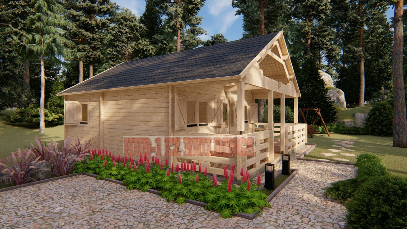 Gustav J68A 19 ft. 6 in x 19 ft. 6 in multi room log cabin style building kit