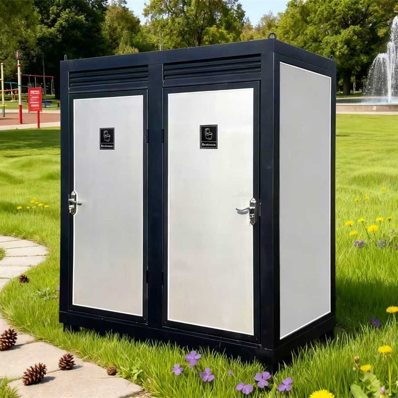 Two-Person Dual Portable Restroom Mobile Toilet Cabin w/ Sink & Toilet Outdoor