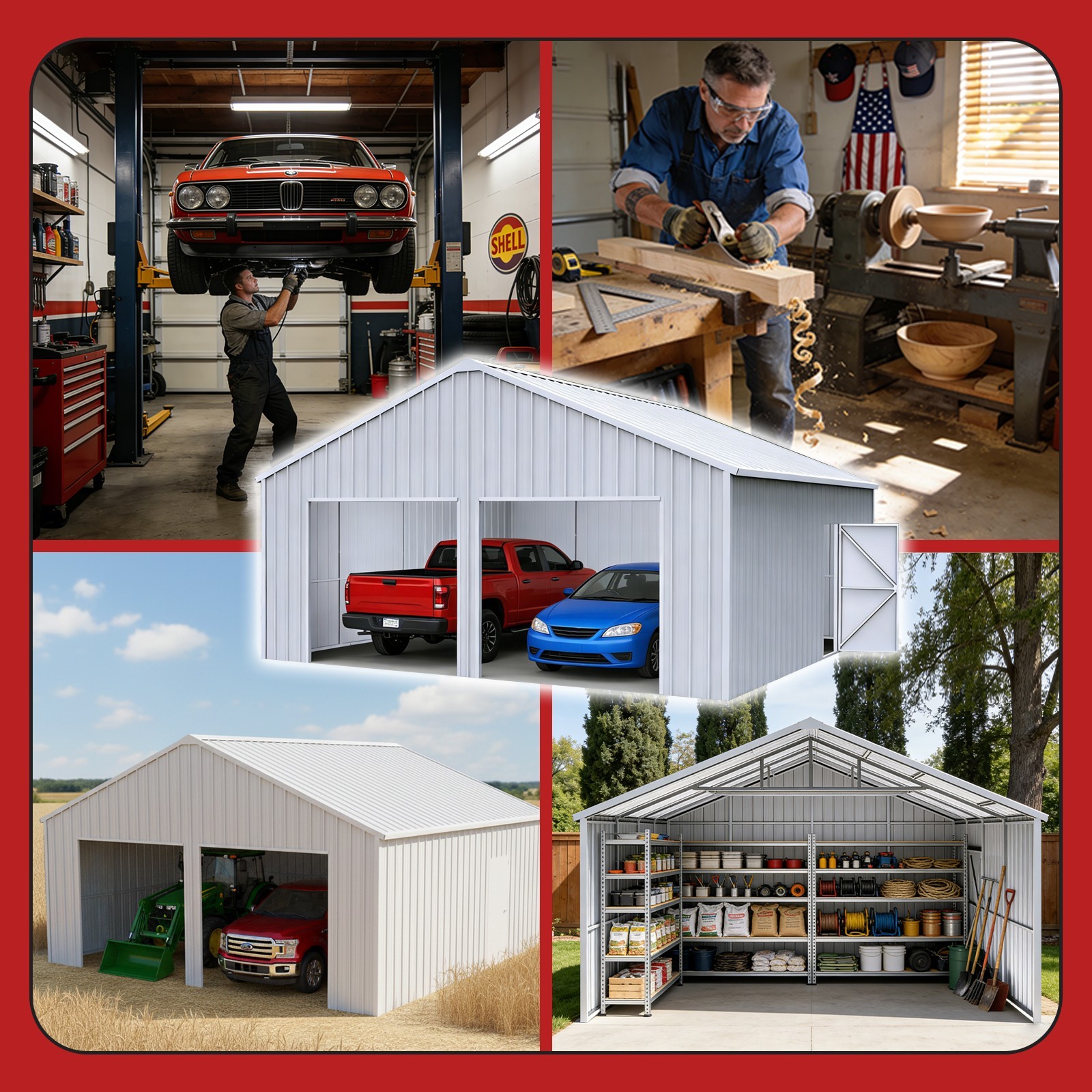 33FT x 25FT Metal Garage Barn – Reinforced Steel Structure with Dual Doors