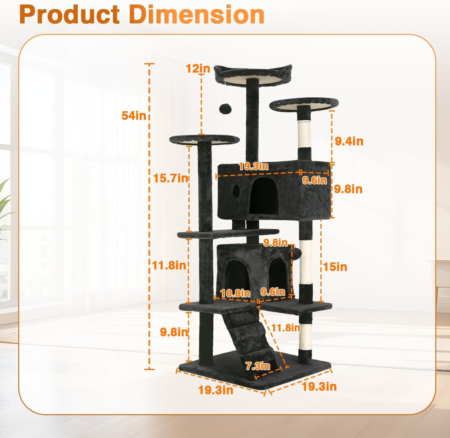 | 54″ Cat Tree Tower | Dark Gray | Multi-Level Indoor Activity Center with Sisal