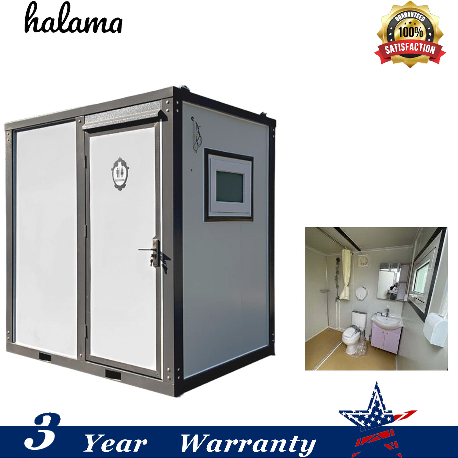 Outdoor Portable Restroom Mobile Toilet w/ Bathroom Shower Sink Ventilation Fan