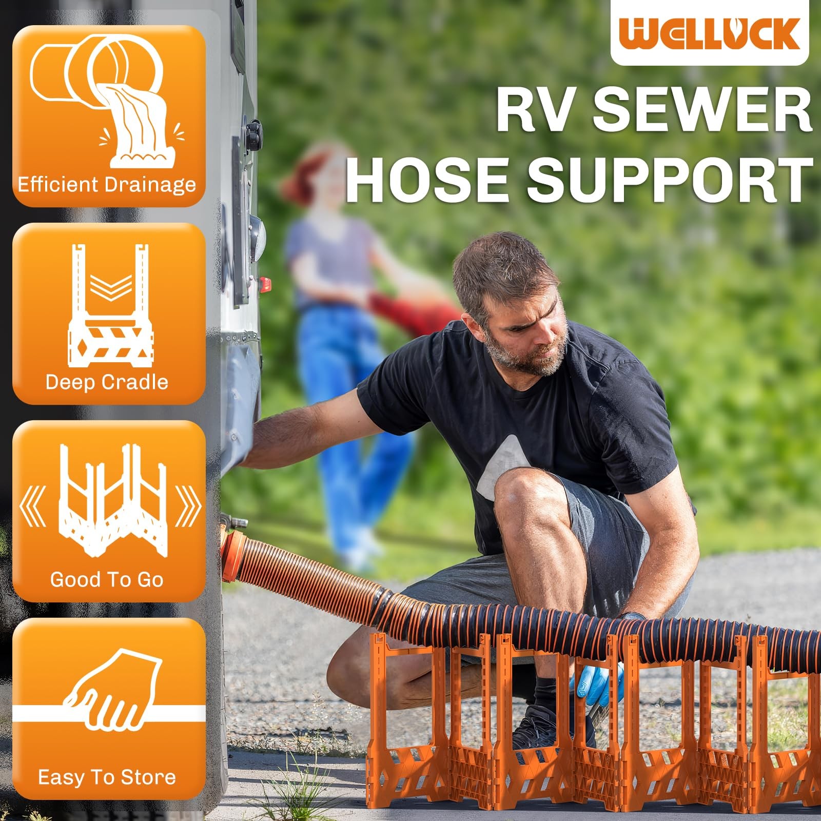 10 Ft RV Sewer Hose Support Blaze Orange Camper Drain Hose Stand