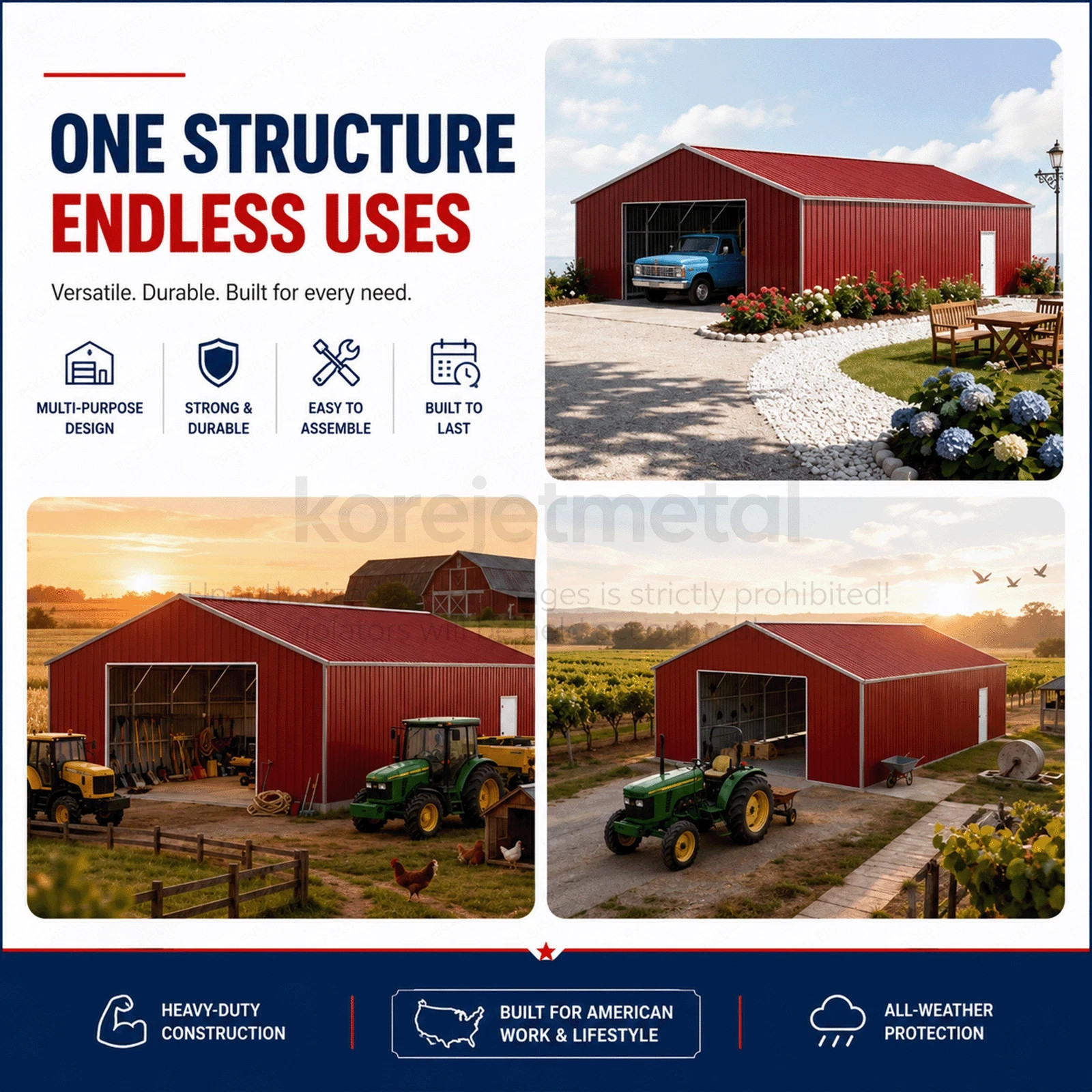 46x25x15FT Heavy-Duty Metal Garage Barn Shed Reinforced Steel Carport 1150 sq.ft