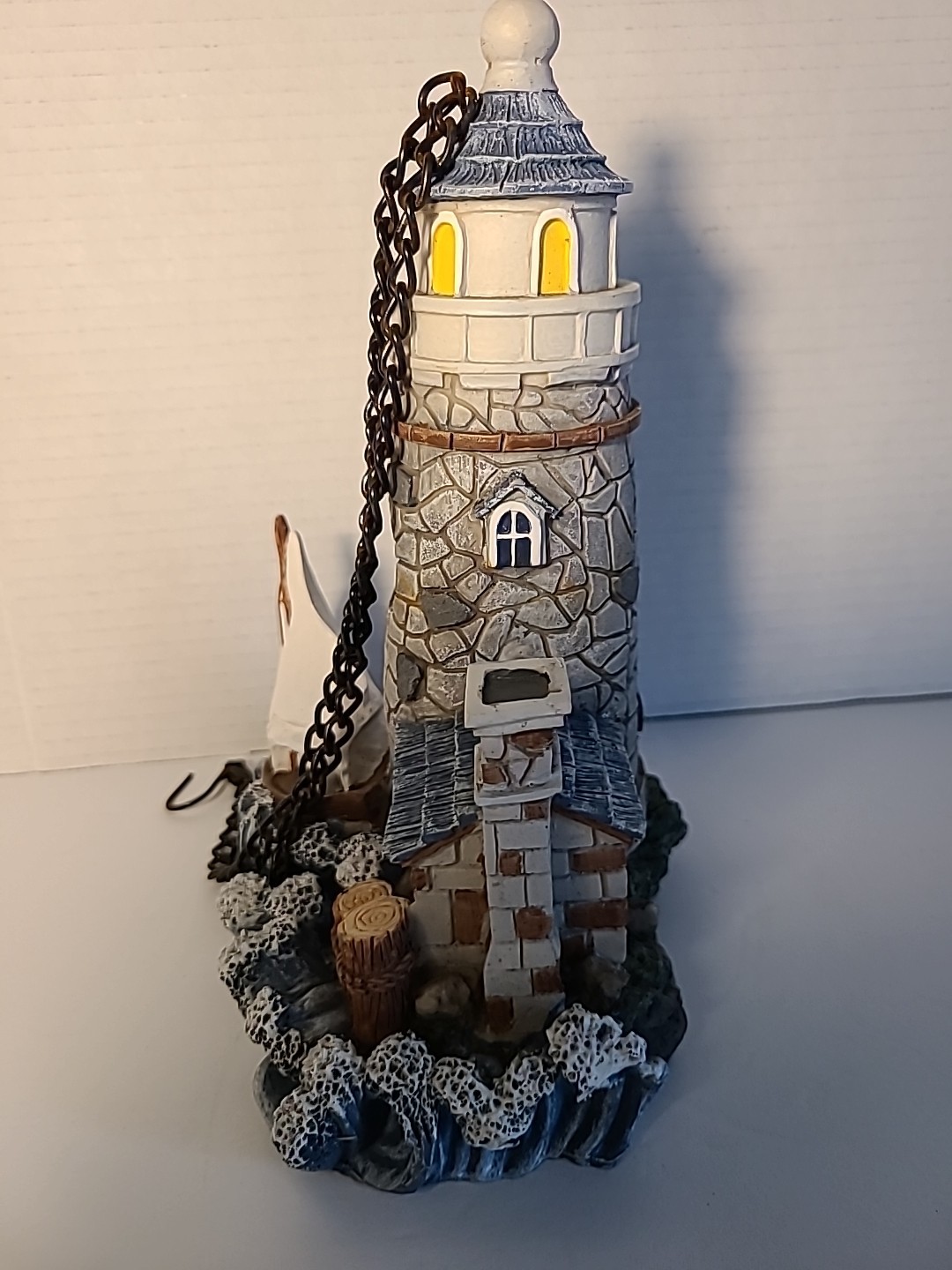 Graystone Lighthouse Sailboat And Waves With Hanging Chain