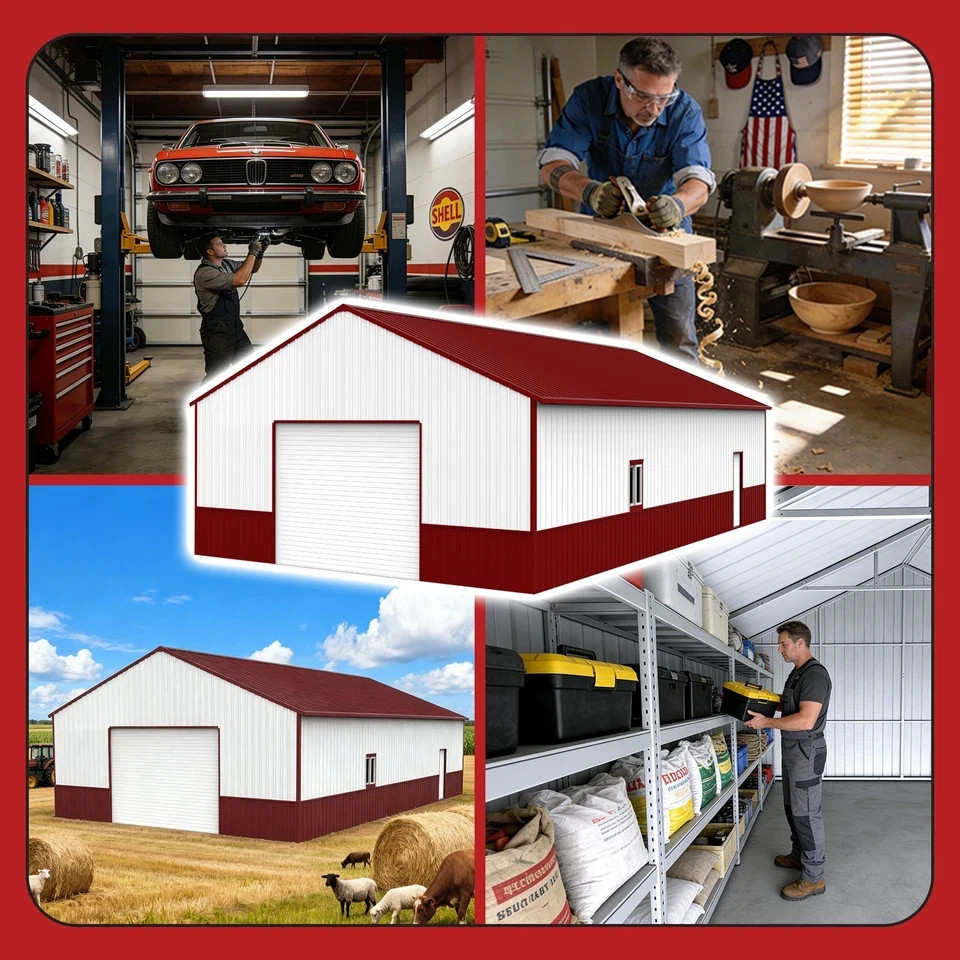 51x31FT Metal Barn Garage Workshop w/ Roll-Up Door for Farm & Storage