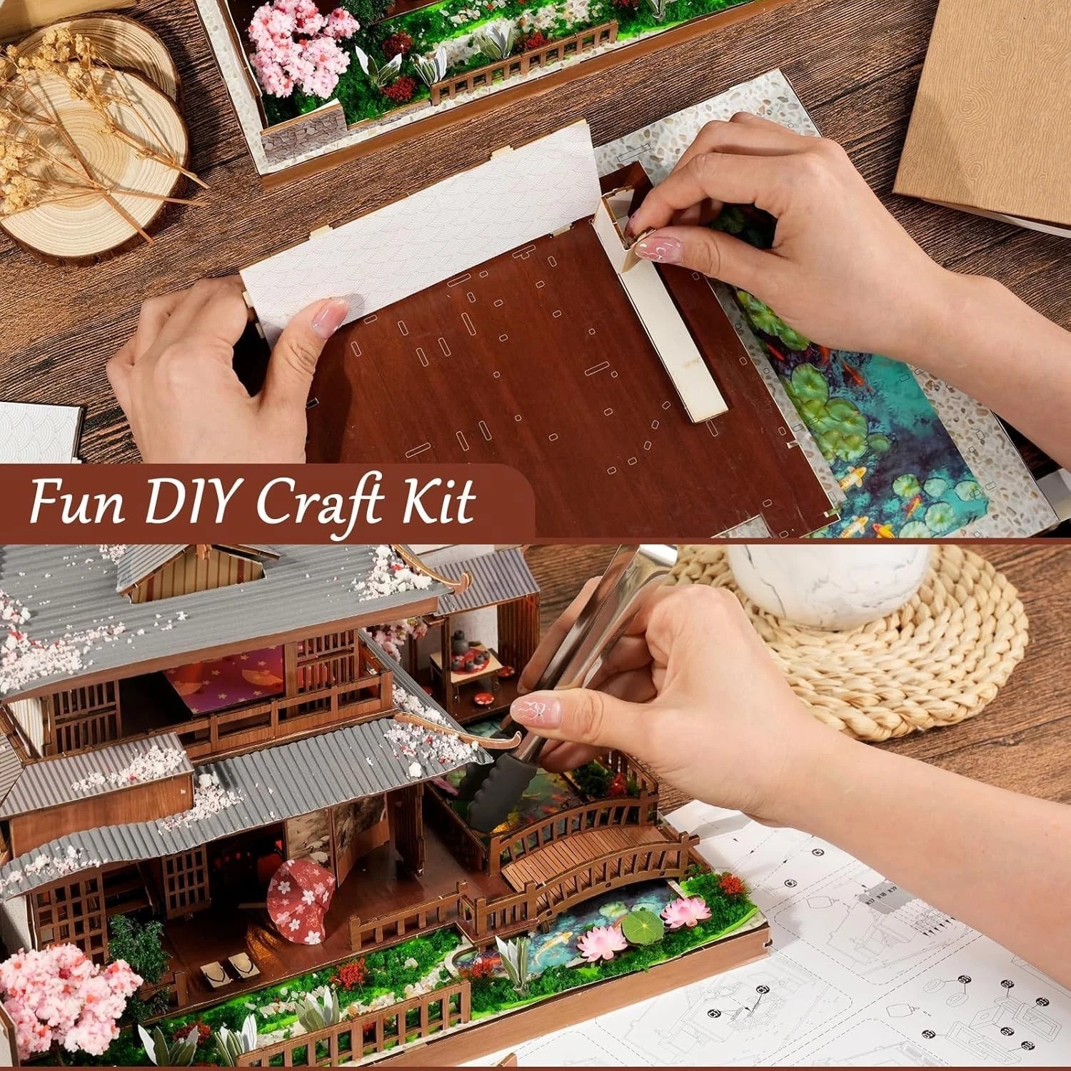 Japanese Cherry Blossom Miniature House Building Kit – Perfect Gift for Adults