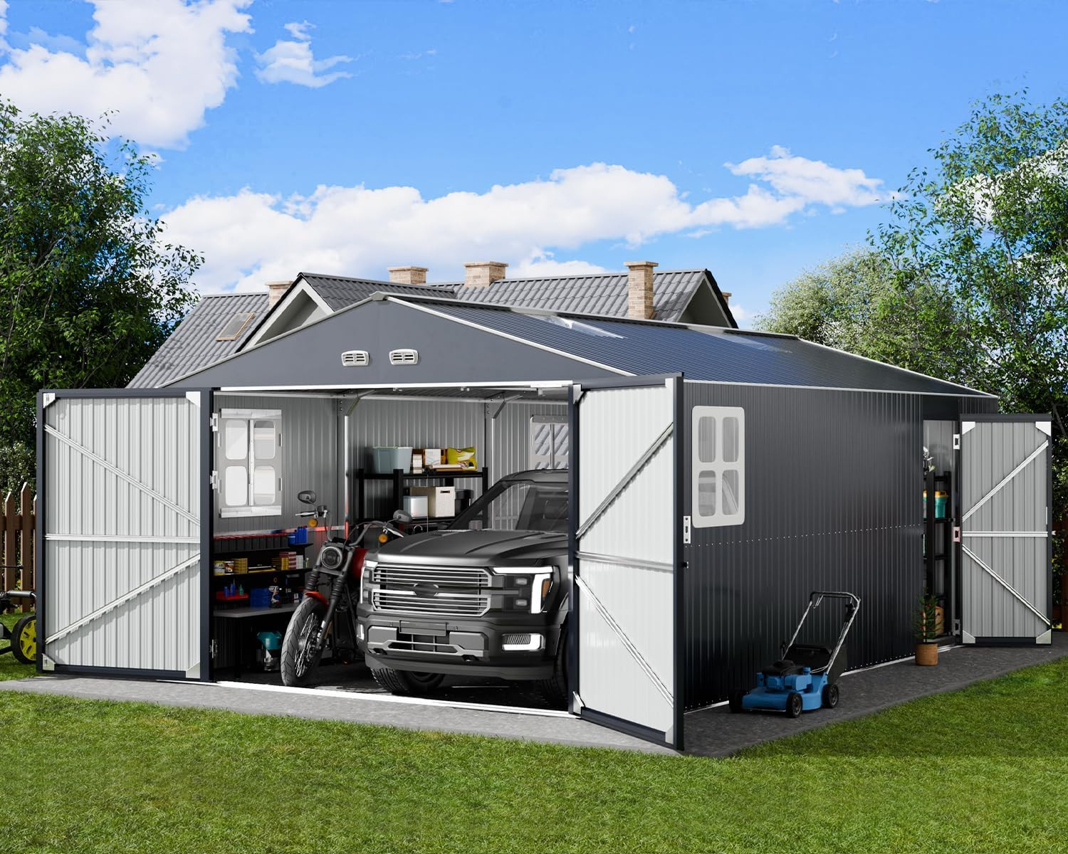 Heavy-Duty 13×20 Metal Garage Shed – Snow & Wind Rated Outdoor Storage